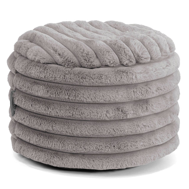 Kleine Ronde Voetenbank - Ultra Pluche Corduroy Grijs 01