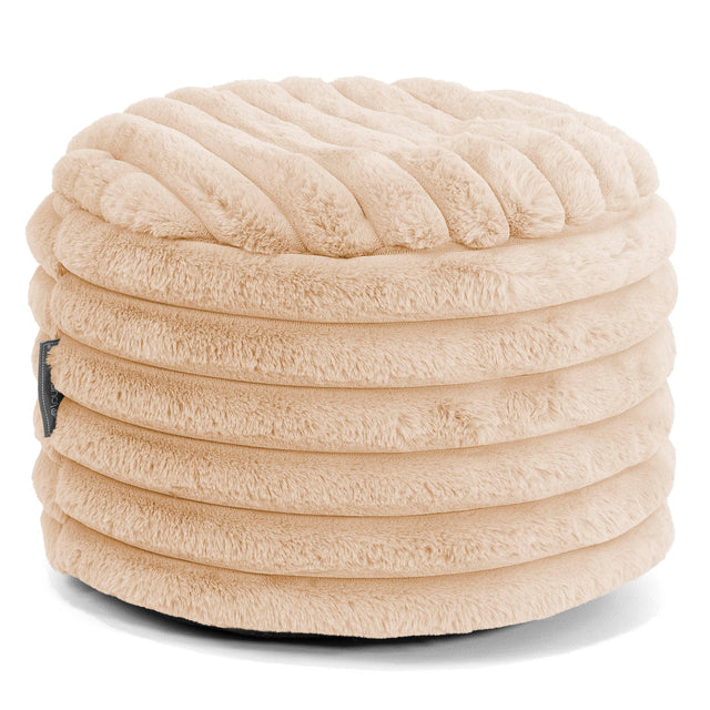 Kleine Ronde Voetenbank - Ultra Pluche Corduroy Perzik 01