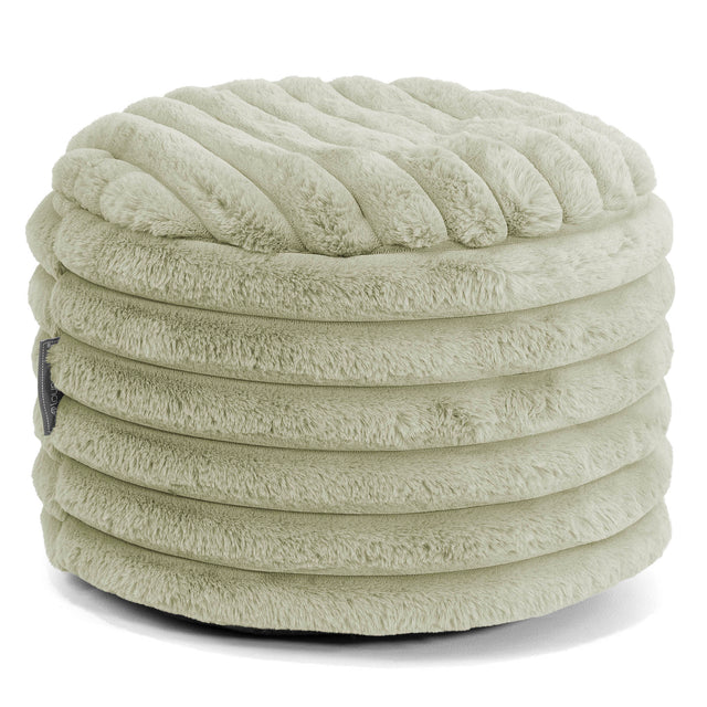 Kleine Ronde Voetenbank - Ultra Pluche Corduroy Saliegroen 01