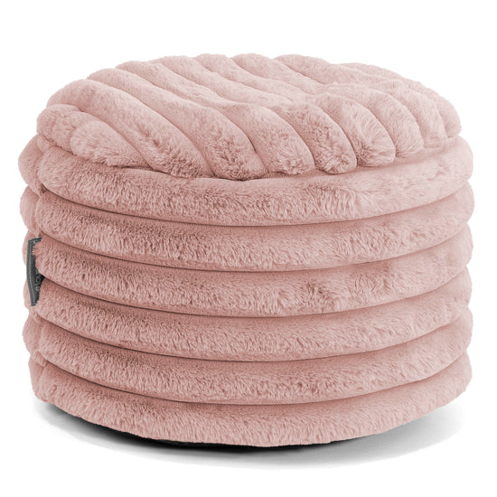 Kleine Ronde Voetenbank - Ultra Pluche Corduroy Stoffig Roze 01