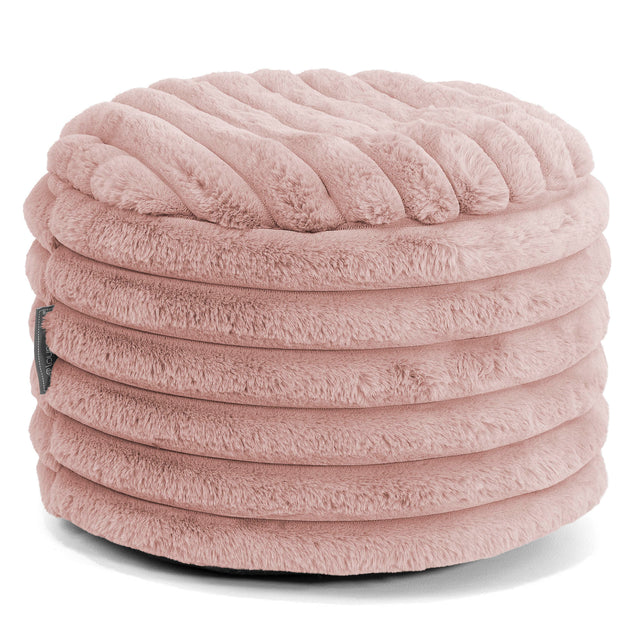 Kleine Ronde Voetenbank - Ultra Pluche Corduroy Stoffig Roze 01