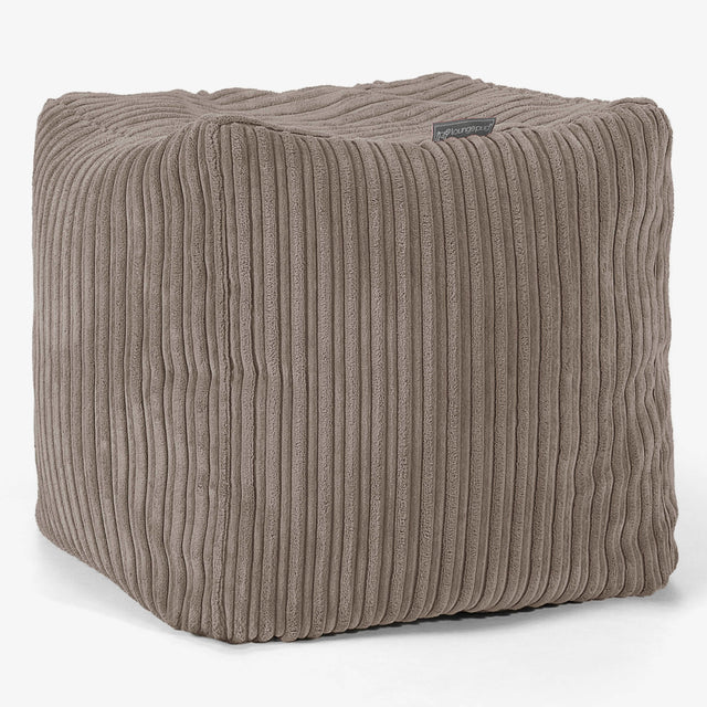 Kubus Voetenbank Pouf - Corduroy Beigegrijs 01