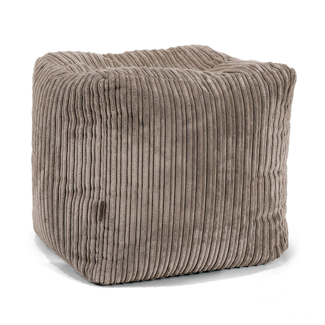 Kubus Voetenbank Pouf - Corduroy Beigegrijs 01