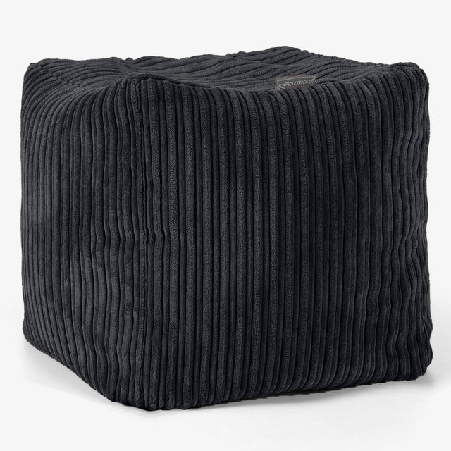 Kubus Voetenbank Pouf - Corduroy Zwart 01