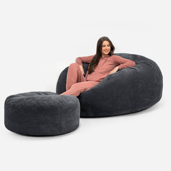Mega-Mammoet Zitzak Bank - Pompom Zwart 02