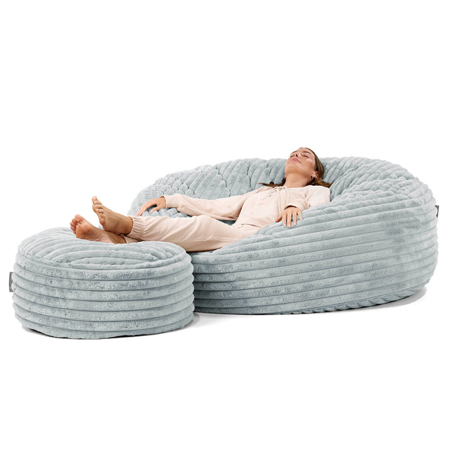 Mega-Mammoet Zitzak Bank - Ultra Pluche Corduroy Eendenei Blauw