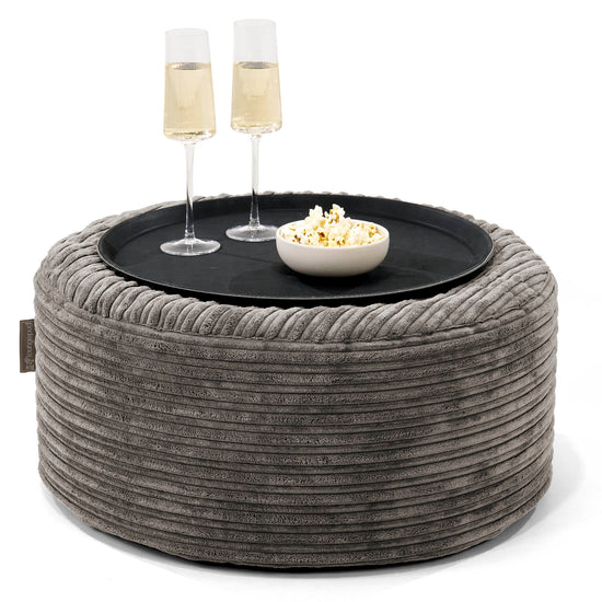 Ottoman Poef met Dienblad - Corduroy Graphite Grijs 01