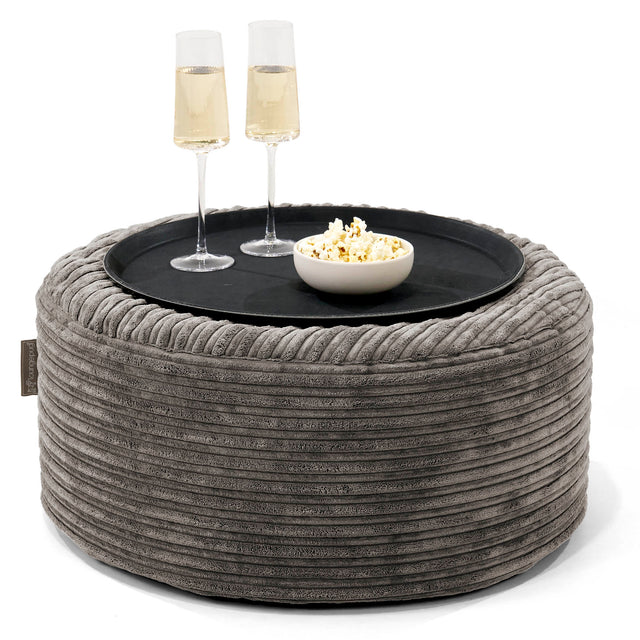 Ottoman Poef met Dienblad - Corduroy Graphite Grijs 01