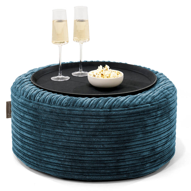 Ottoman Poef met Dienblad - Corduroy Marineblauw 01