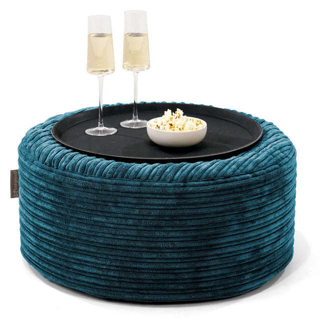 Ottoman Poef met Dienblad - Corduroy Teal 01