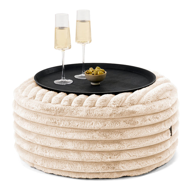 Ottoman Poef met Dienblad - Ultra Pluche Corduroy Crème 01