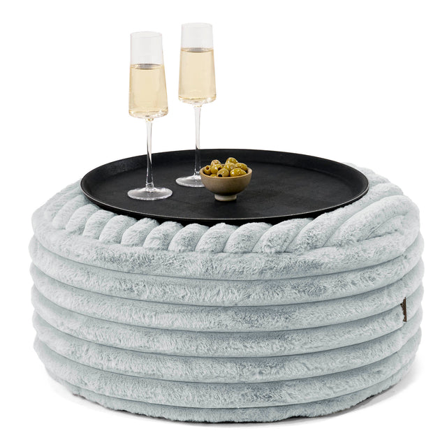 Ottoman Poef met Dienblad - Ultra Pluche Corduroy Eendenei Blauw 01