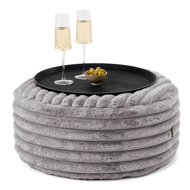 Ottoman Poef met Dienblad - Ultra Pluche Corduroy Grijs 01