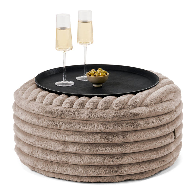 Ottoman Poef met Dienblad - Ultra Pluche Corduroy Mink 01
