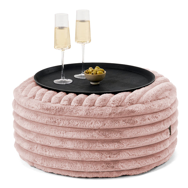 Ottoman Poef met Dienblad - Ultra Pluche Corduroy Stoffig Roze 01