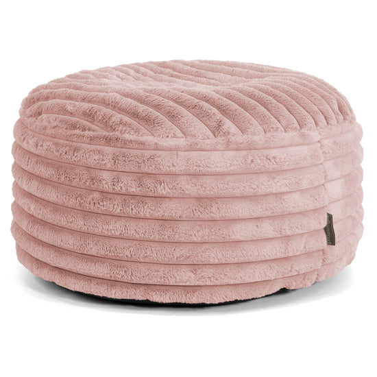 Ronde Poef - Ultra Pluche Corduroy Stoffig Roze 01