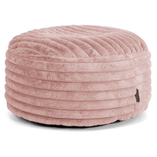 Ronde Poef - Ultra Pluche Corduroy Stoffig Roze 01