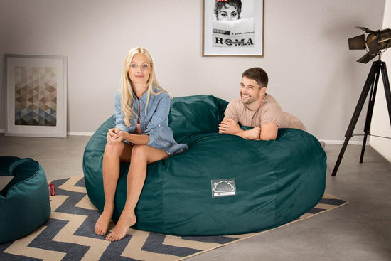 LOUNGE PUG, CloudSac 3000 XXL, Een King Size Zitzak Bank met Vezel-latex Vlokvulling, Fluweel Petrol