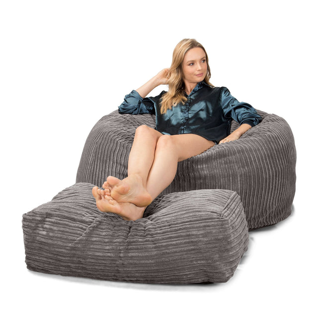 LOUNGE PUG, CloudSac 510 XL, X Large Zitzak met Vezel-latex Vlokvulling, Corduroy Graphite Grijs