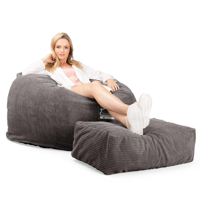 LOUNGE PUG, CloudSac 510 XL, X Large Zitzak met Vezel-latex Vlokvulling, Pompom Antraciet