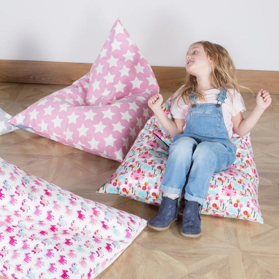 LOUNGE PUG, Kinder Zitzak Stoel, Kinderfauteuil, Afdruk Roze Ster