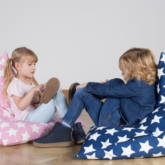 LOUNGE PUG, Kinder Zitzak Stoel, Kinderfauteuil, Afdruk Roze Ster