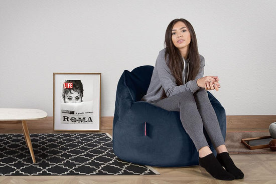 LOUNGE PUG, Omhelzing Zitzak Stoel, Fauteuil, RelaxStoel, Fluweel Marineblauw