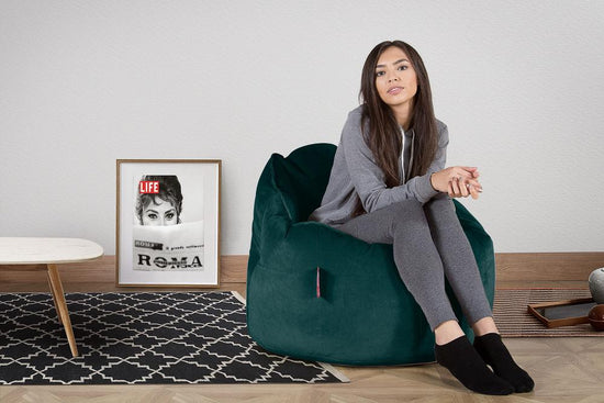 LOUNGE PUG, Omhelzing Zitzak Stoel, Fauteuil, RelaxStoel, Fluweel Petrol