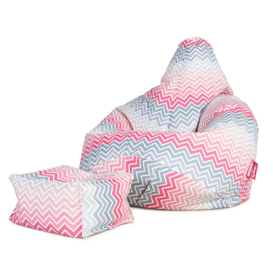 LOUNGE PUG - Voetenbank Poef - Geometrische Afdruk Chevron Roze