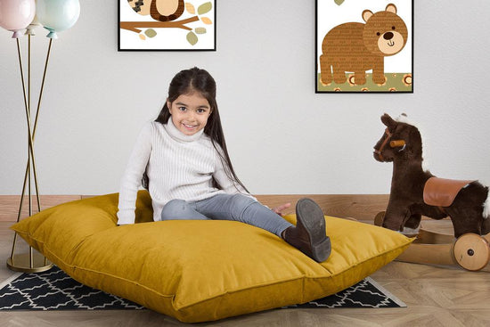 LOUNGE PUG, Kinder Zitzak Vloerkussen L, Fluweel Goud