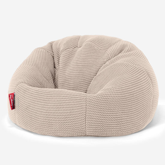 LOUNGE PUG - ELLOS Gebreide - Kinderfauteuil Zitzakken - Kinder Klassieke Zitzak Stoel - Crème