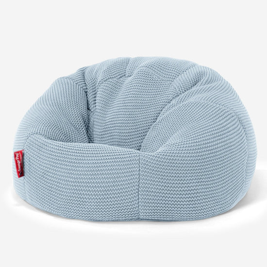 LOUNGE PUG - ELLOS Gebreide - Kinderfauteuil Zitzakken - Kinder Klassieke Zitzak Stoel - Mistig Blauw