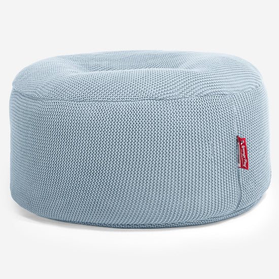 LOUNGE PUG - Ronde Poef - Zitzak - Ellos Gebreide Mistig Blauw