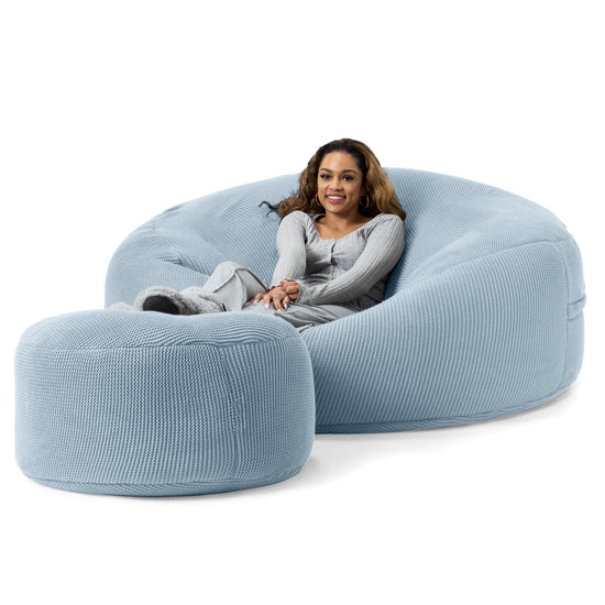 LOUNGE PUG - 'Mega-Mammoet' Zitzak Bank - Slaapbank Poef - Ellos Gebreide Mistig Blauw