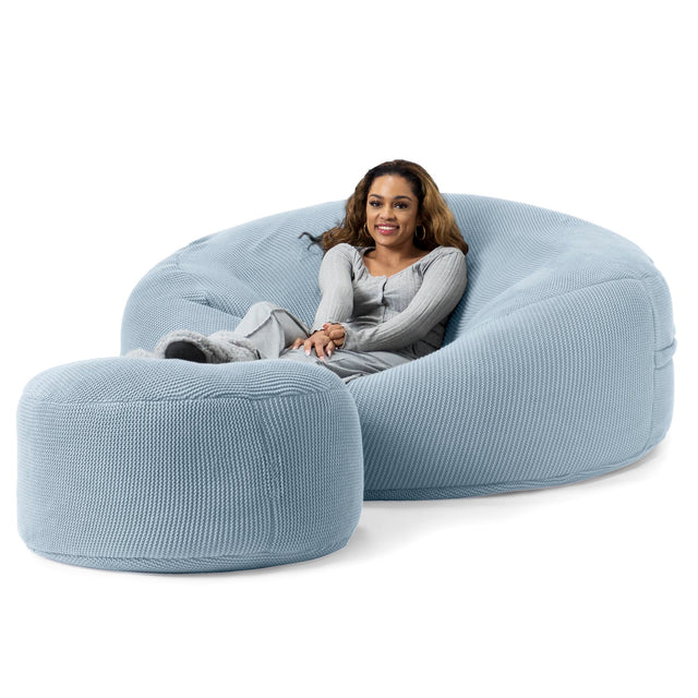 LOUNGE PUG - 'Mega-Mammoet' Zitzak Bank - Slaapbank Poef - Ellos Gebreide Mistig Blauw