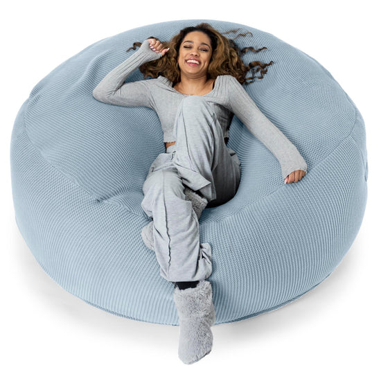 LOUNGE PUG - 'Mega-Mammoet' Zitzak Bank - Slaapbank Poef - Ellos Gebreide Mistig Blauw