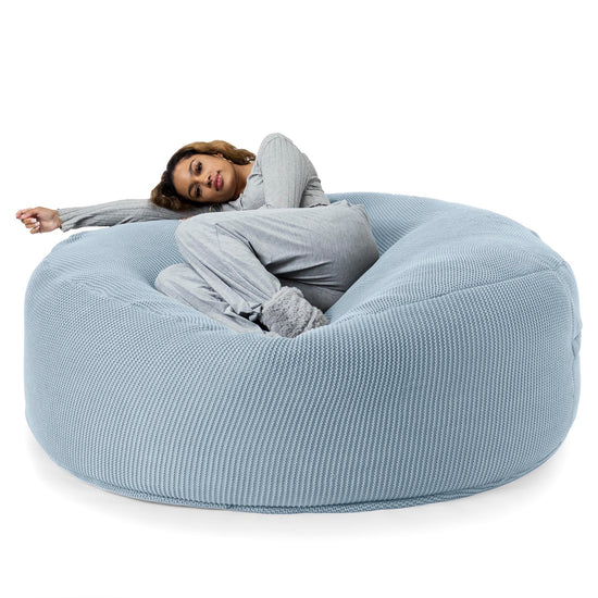 LOUNGE PUG - 'Mega-Mammoet' Zitzak Bank - Slaapbank Poef - Ellos Gebreide Mistig Blauw