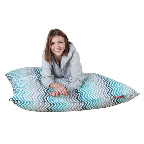 LOUNGE PUG - Zitzak XXL - Vloerkussen Poef - Geometrische Afdruk Chevron Petrol