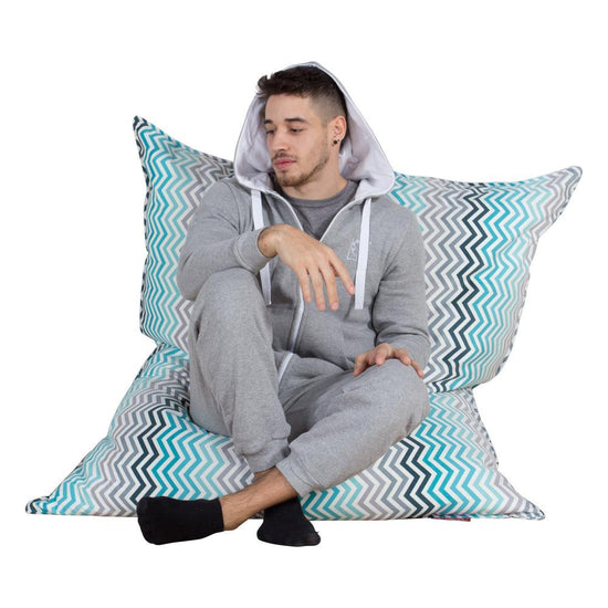 LOUNGE PUG - Zitzak XXL - Vloerkussen Poef - Geometrische Afdruk Chevron Petrol