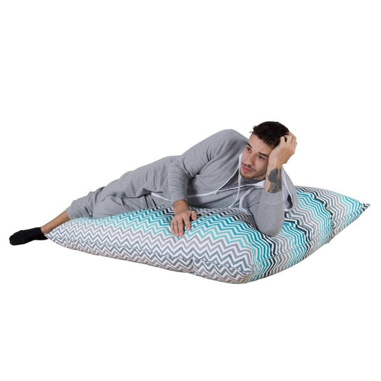 LOUNGE PUG - Zitzak XXL - Vloerkussen Poef - Geometrische Afdruk Chevron Petrol