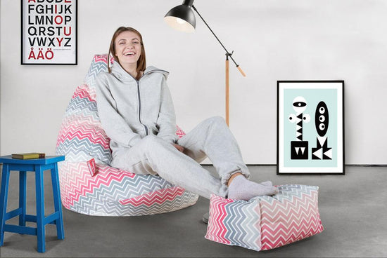 LOUNGE PUG - Voetenbank Poef - Geometrische Afdruk Chevron Roze