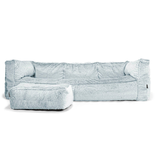 Albert 3-zitsbank Zitzak - Nepkonijnenbont Stoffig Blauw 02