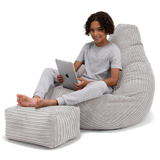 Gaming Kinderzitzakstoel 6-14 jaar oud - Corduroy Aluminium Zilver 01