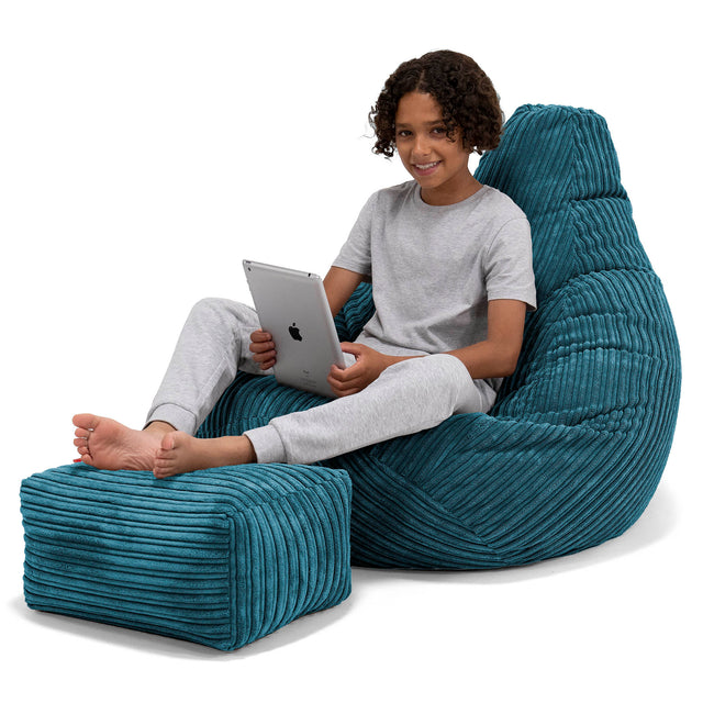 Gaming Kinderzitzakstoel 6-14 jaar oud - Corduroy Teal 01