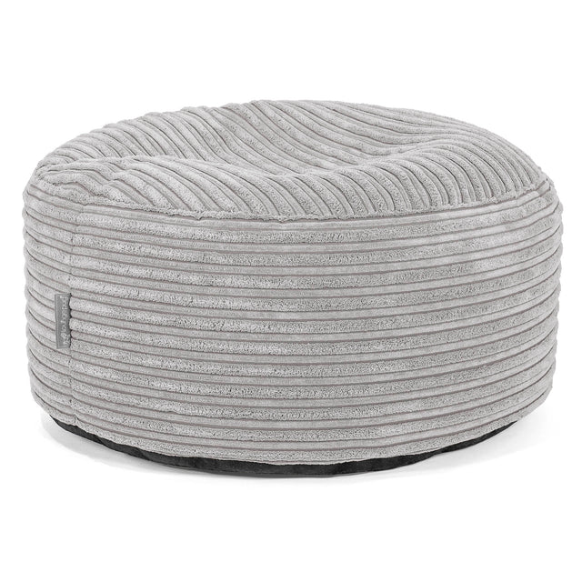 Grote Ronde Voetenbank - Corduroy Aluminium Zilver 01
