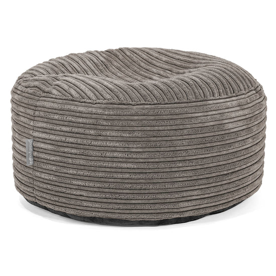 Grote Ronde Voetenbank - Corduroy Graphite Grijs 01