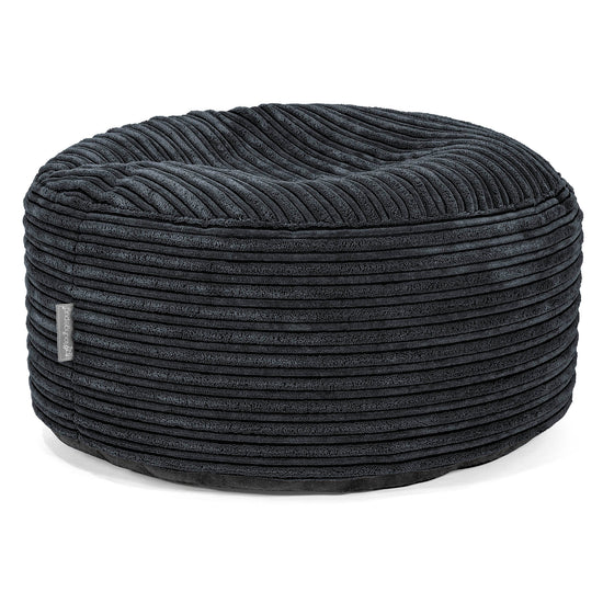 Grote Ronde Voetenbank - Corduroy Zwart 01