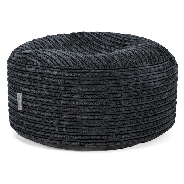Grote Ronde Voetenbank - Corduroy Zwart 01
