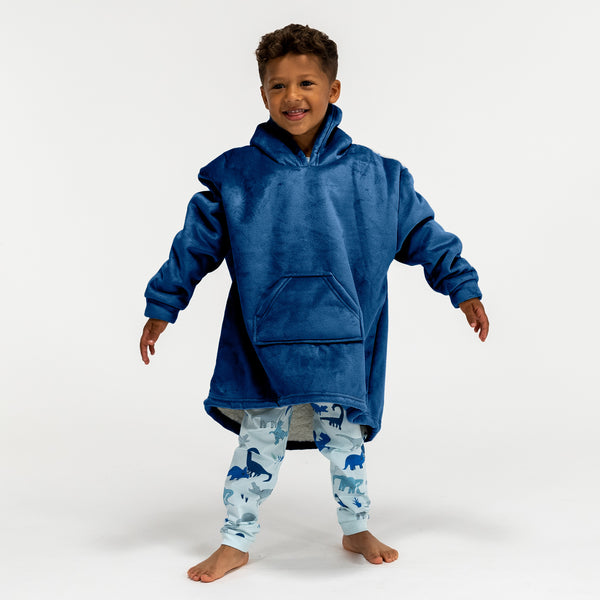 Kinder Oversized Hoodie-deken Sweatshirt - Minky Donker blauw 01