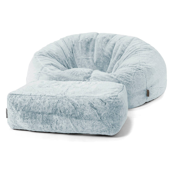 Klassieke Zitzak Stoel Bank - Nepkonijnenbont Stoffig Blauw 02